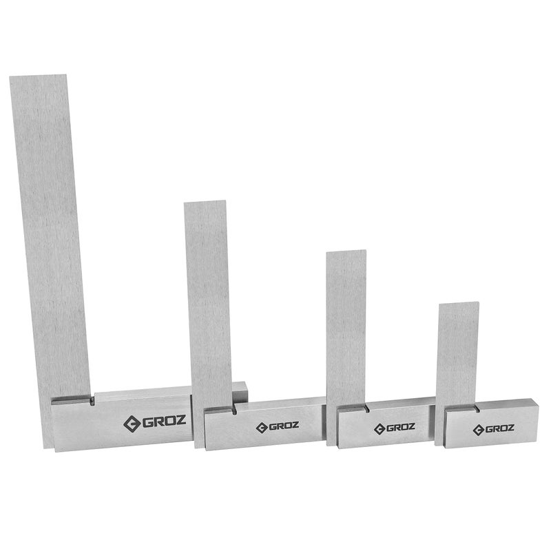 Groz 4-Piece Machinist Steel Square Set | 2-in, 3-in, 4-in & 6-in Squares | 48-72 Micron Squareness | Hardened Steel | for General Purpose, Machinery & Woodworking Applications (01110) - Image 3
